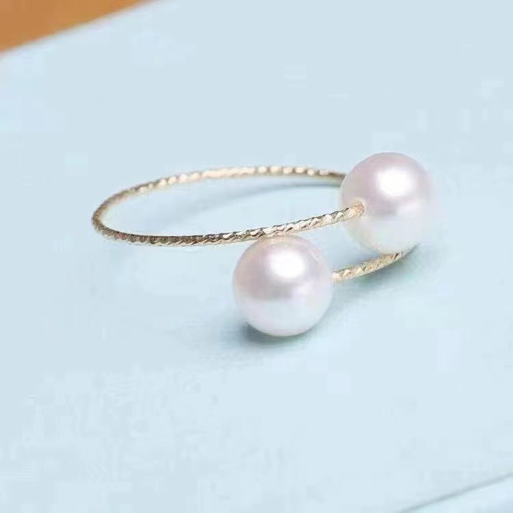 18k Gold Pearl Elastic Ring