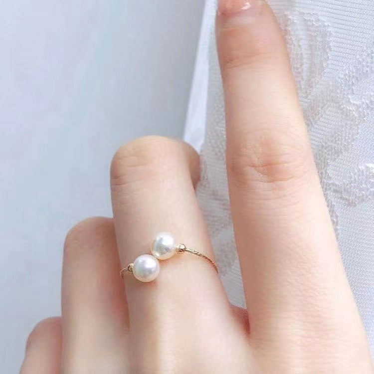 18k Gold Pearl Elastic Ring